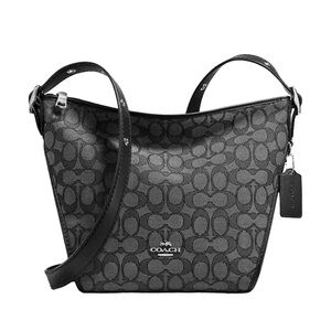 Coach Dufflette Shoulder Bag Signature Black Leather Crossbody